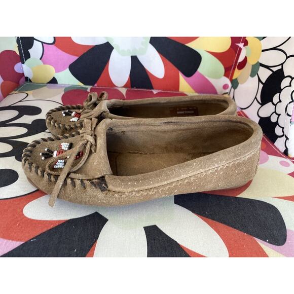 MINNETONKA 2THUNDERBIRD BEAD KILTIE SUEDE Leather MOCCASINS shoes  6 - Picture 3 of 8